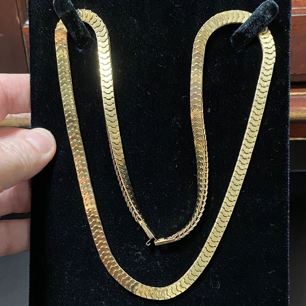 Vintage 24 inch Gold Herringbone snake chain Necklace